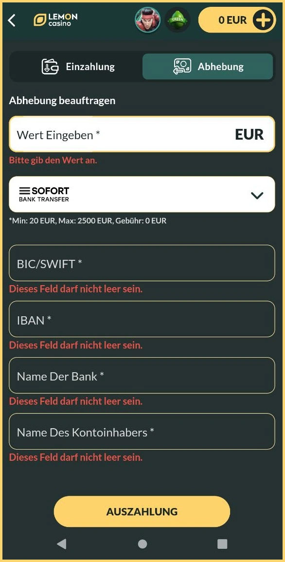 Auszahlungsmethoden im Lemon Casino