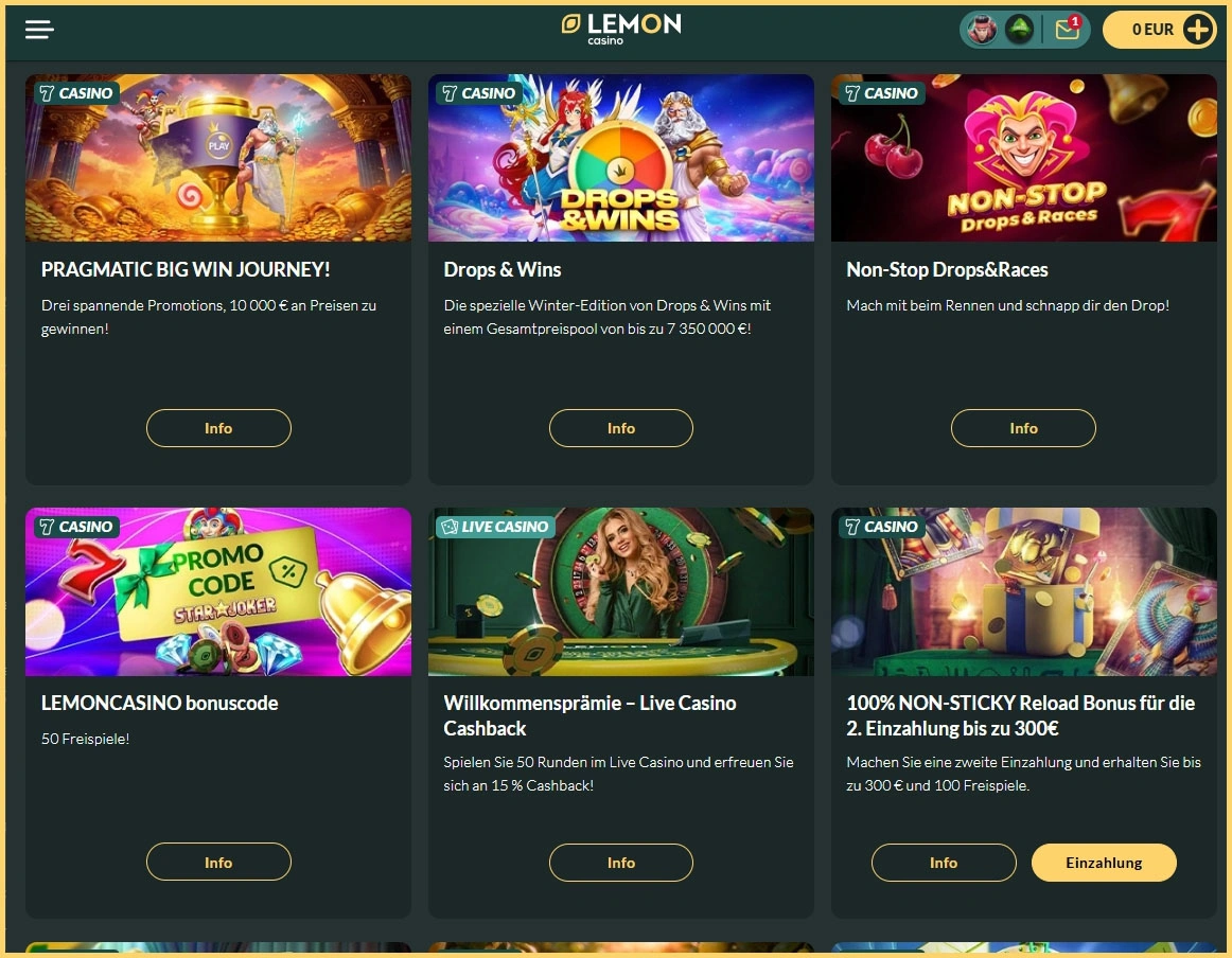 Casino-Aktionen und Boni bei Lemon Casino