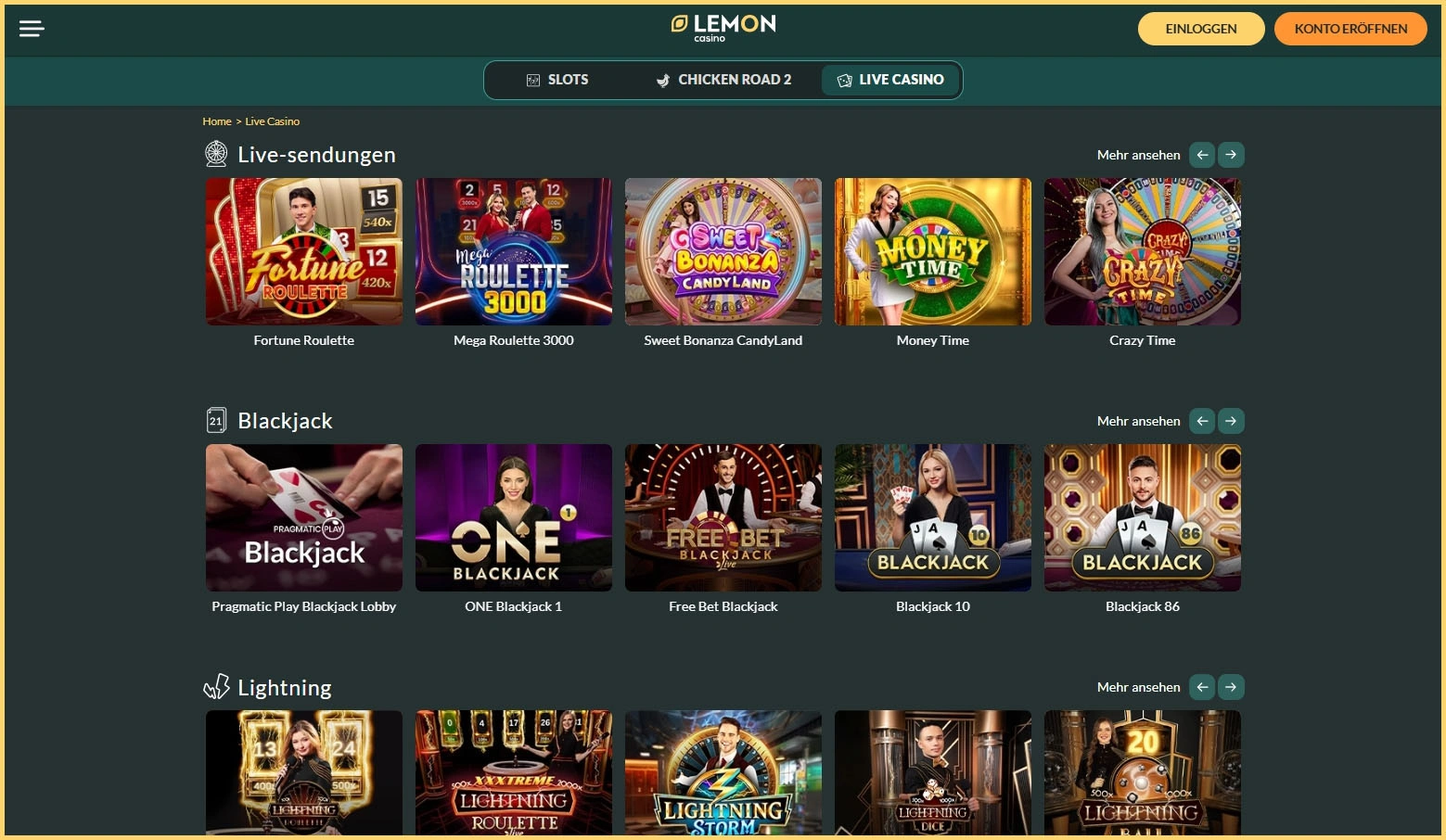 Live-Casino-Anbieter bei Lemon Casino