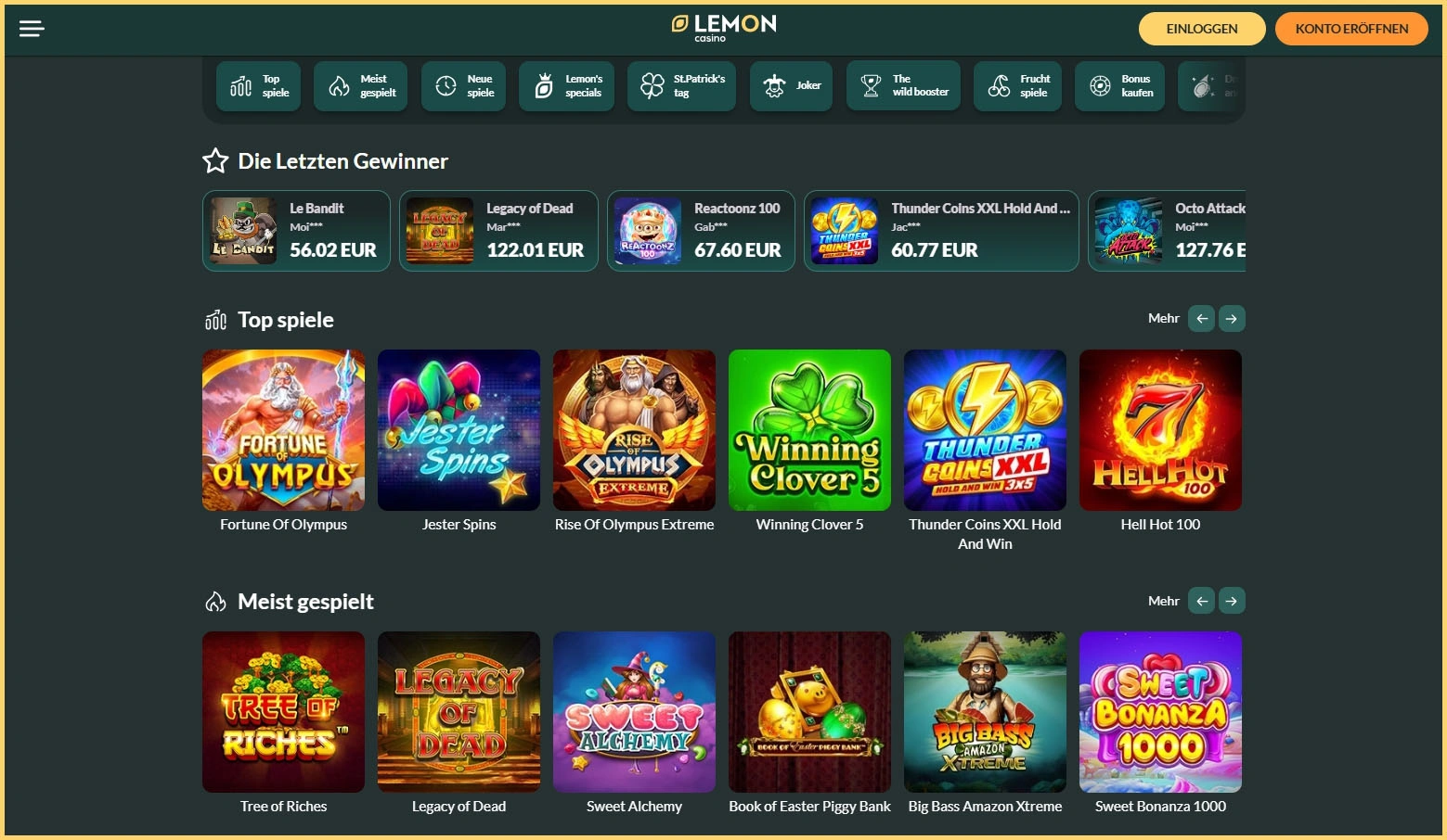 Slots bei Lemon Casino– beliebt und zuverlässig